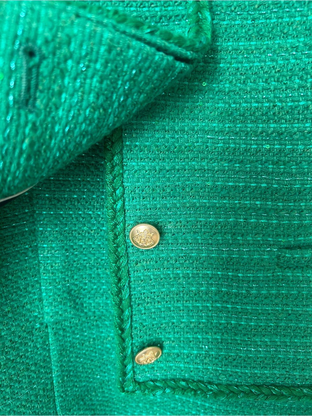 J.Crew Louisa Lady Jacket Green Sequin Tweed Gold Buttons 6 BR725 - Picture 4 of 6